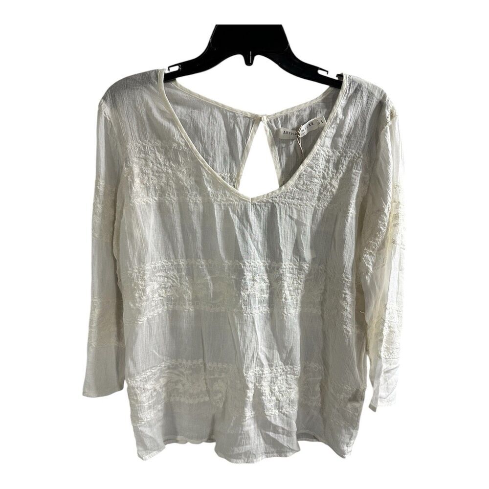 NWT Artisan de Luxe Vintage White Embroided‎ Boho Blouse Cotton Lace S